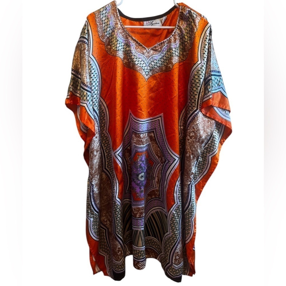 EY Signature Especially Your Orange Colorful Cafton Poncho Muumuu One Size